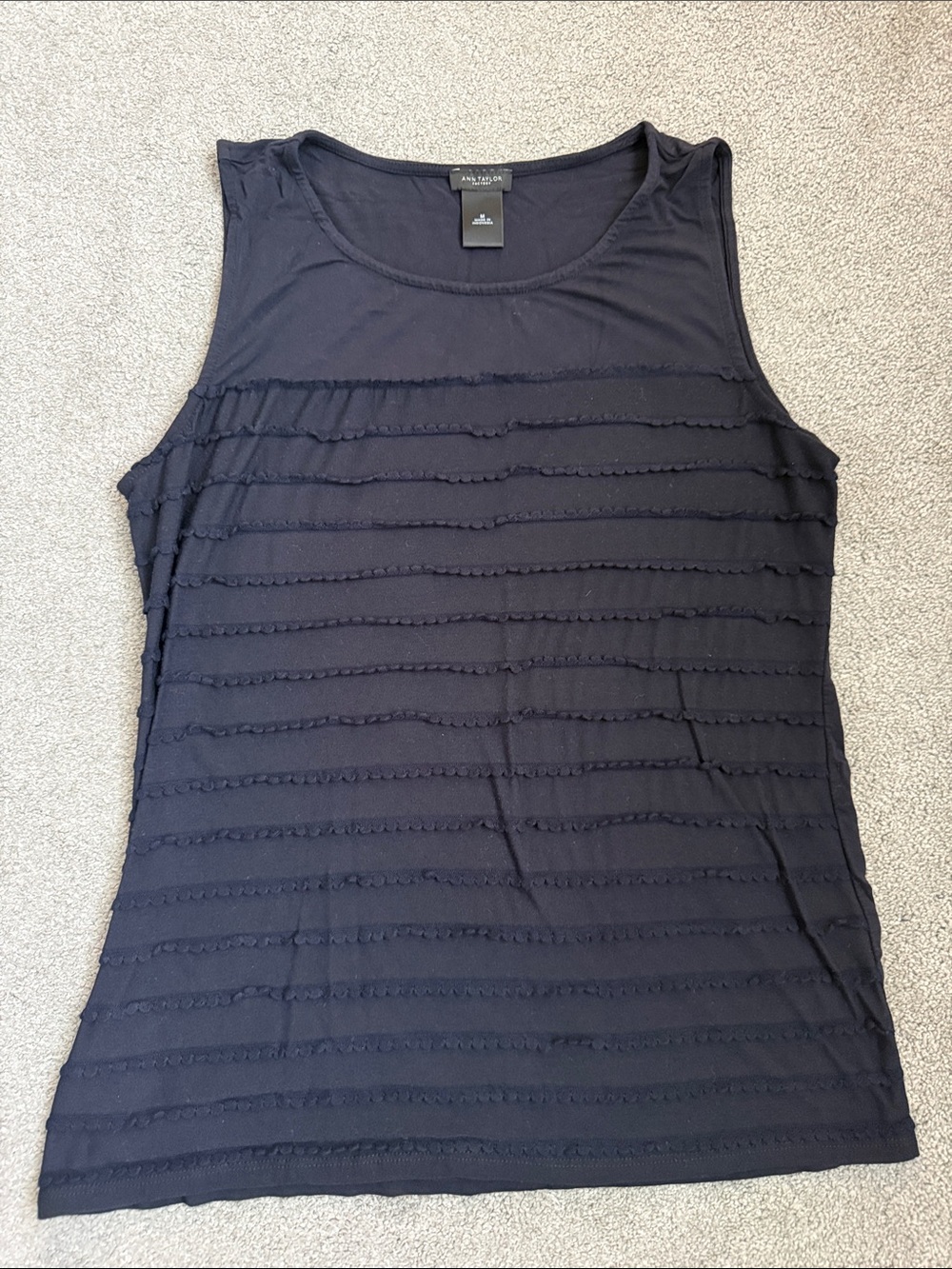 Ann Taylor Factory Navy Ruffle Stripe Sleeveless Tank